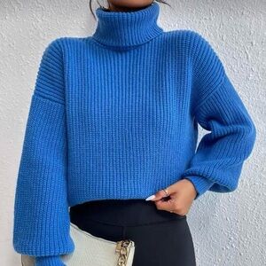 Women's Blue Turtleneck Sweater